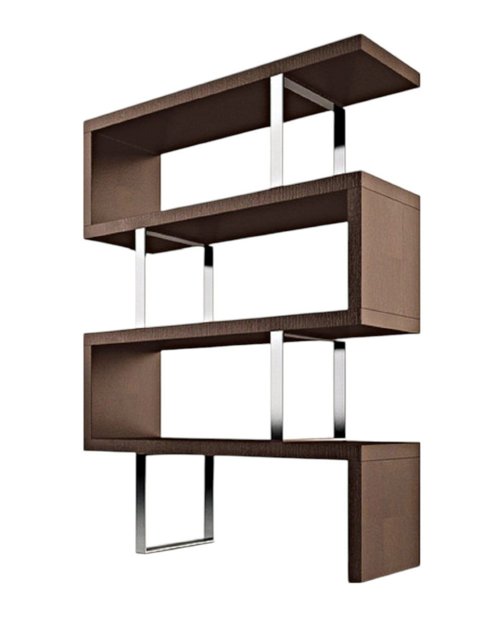 HomeRoots 67" Versatile Brown and Silver Metal Etagere Bookcase - Stylish Three-Tier Zig-Zag Design for Any Space 555013