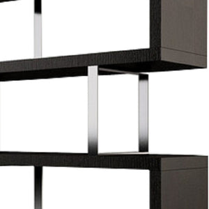 HomeRoots 67" Modern Three-Tier Etagere Bookcase with Black & Silver Metal Frame and Warm Wood Shelves 555014