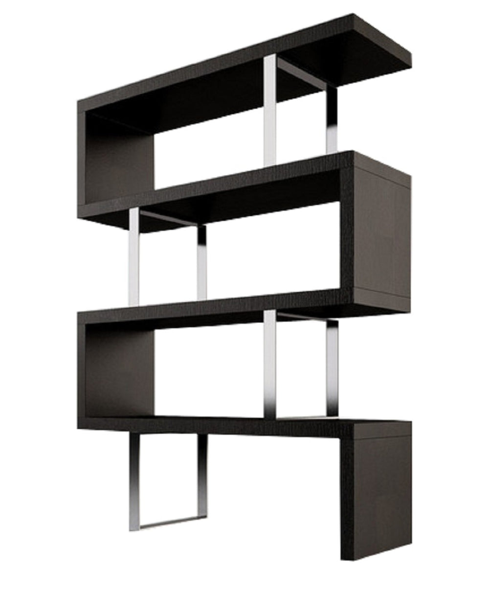 HomeRoots 67" Espresso Etagere Bookcase with Silver Metal Frame – Modern Three-Tier Shelf for Stylish Storage 555015