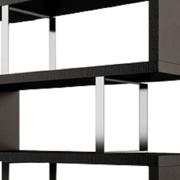 HomeRoots 67" Espresso Etagere Bookcase with Silver Metal Frame – Modern Three-Tier Shelf for Stylish Storage 555015