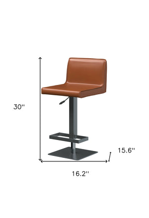 Homeroots Orange And Black Faux Leather And Metal Low Back Adjustable Height Bar Chair   555016