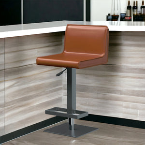 Homeroots Orange And Black Faux Leather And Metal Low Back Adjustable Height Bar Chair   555016