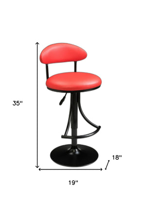 Homeroots Red And Black Velver And Metal Low Back Adjustable Height Bar Chair   555017