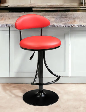 Homeroots Red And Black Velver And Metal Low Back Adjustable Height Bar Chair   555017