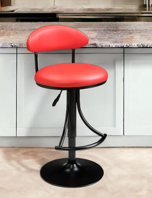Homeroots Red And Black Velver And Metal Low Back Adjustable Height Bar Chair   555017