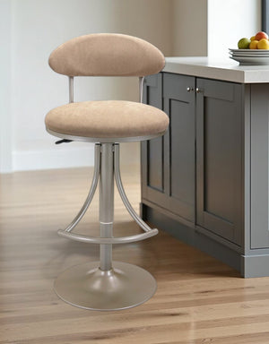 Homeroots Brown And Silver Velvet And Metal Low Back Adjustable Height Bar Chair   555018