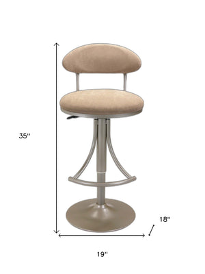 Homeroots Brown And Silver Velvet And Metal Low Back Adjustable Height Bar Chair   555018
