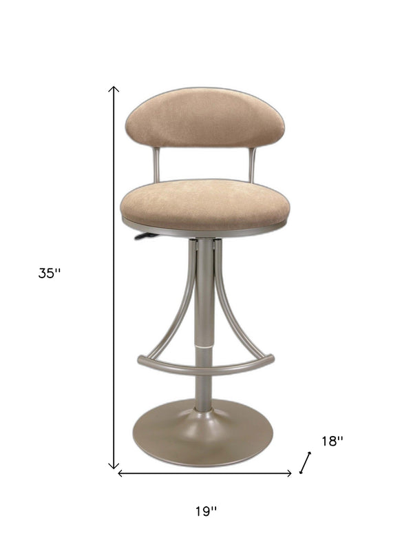 Homeroots Brown And Silver Velvet And Metal Low Back Adjustable Height Bar Chair   555018
