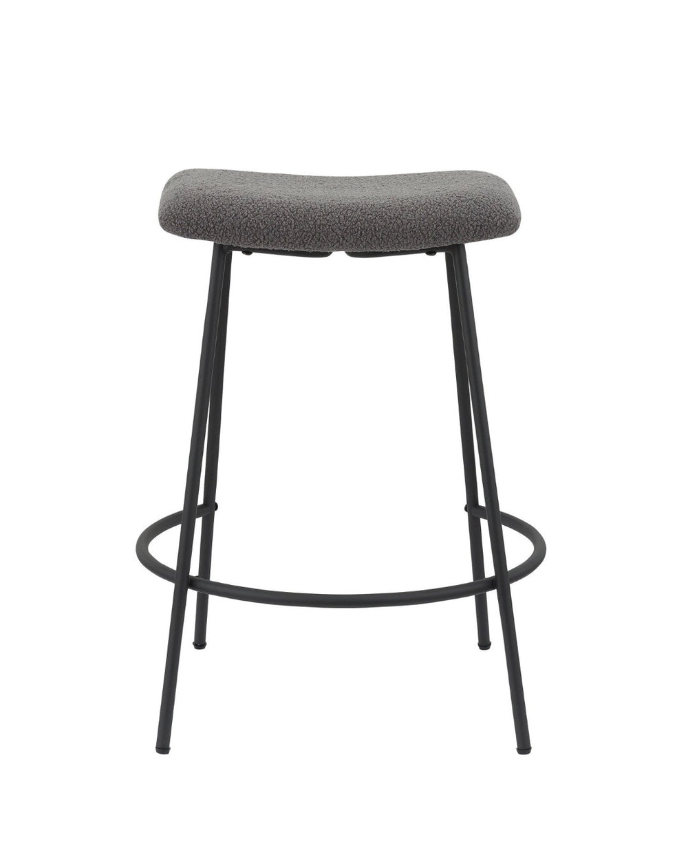 HomeRoots Set of Two Contemporary 26" Gray Fabric & Black Metal Backless Bar Chairs for Kitchen & Home 555019