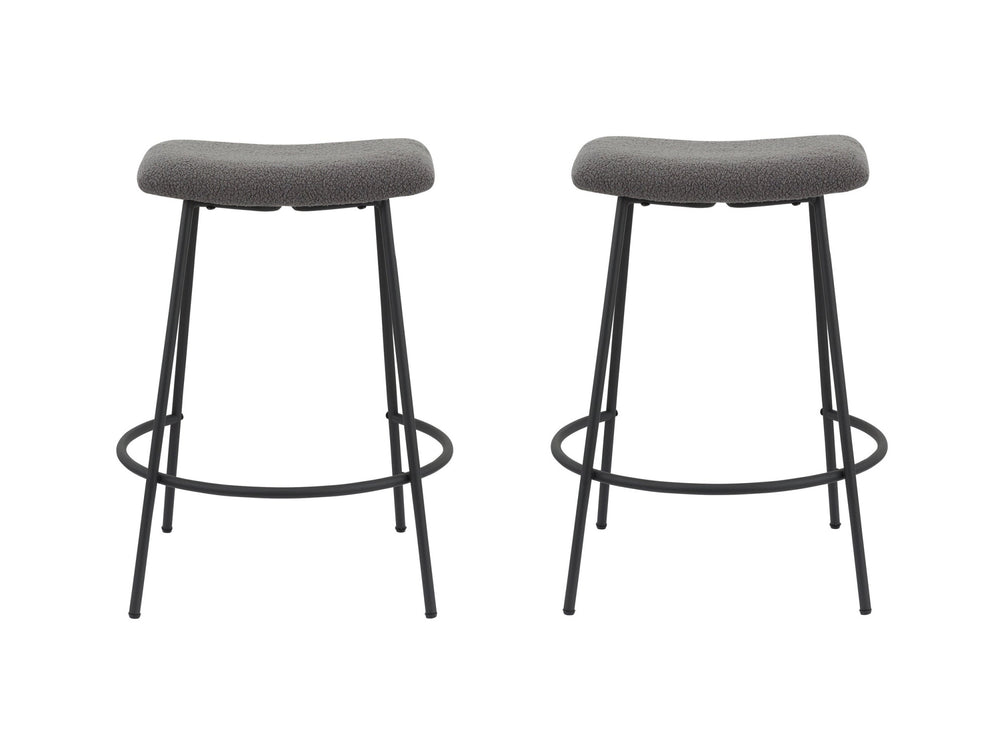 Homeroots Set Of Two 26" Gray And Black Faux Sherpa And Metal Backless Counter Height Bar Chairs   555019