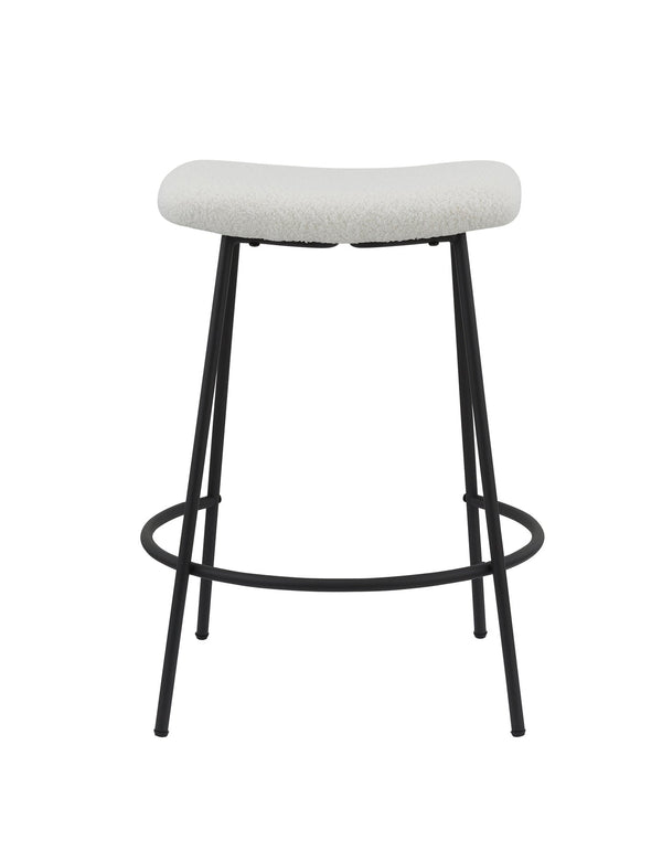 Homeroots Set Of Two 26" White And Black Faux Sherpa And Metal Backless Counter Height Bar Chairs   555020