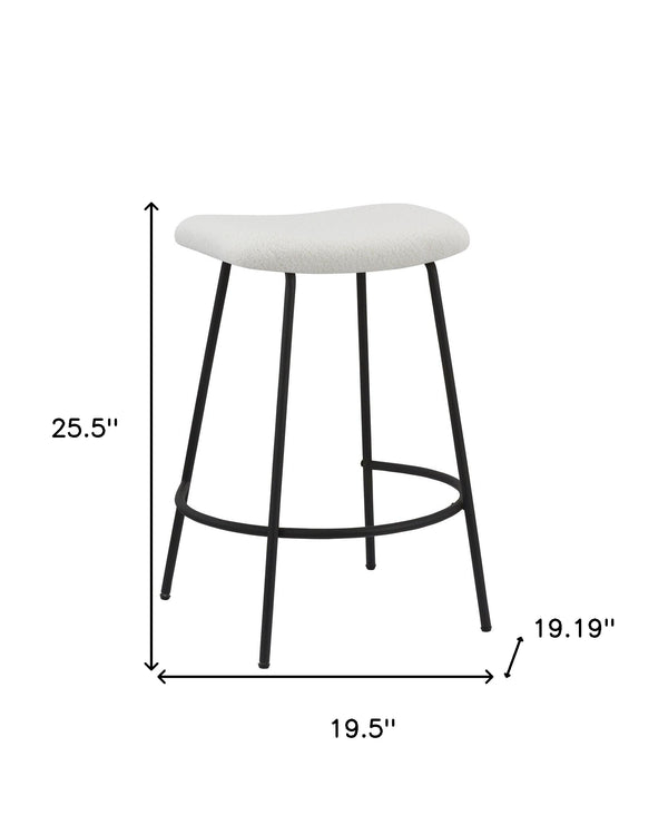 Homeroots Set Of Two 26" White And Black Faux Sherpa And Metal Backless Counter Height Bar Chairs   555020