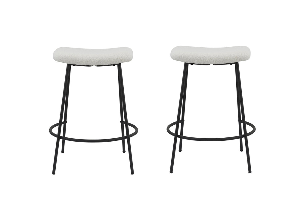 Homeroots Set Of Two 26" White And Black Faux Sherpa And Metal Backless Counter Height Bar Chairs   555020
