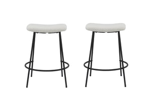 Homeroots Set Of Two 26" White And Black Faux Sherpa And Metal Backless Counter Height Bar Chairs   555020