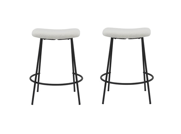Homeroots Set Of Two 26" White And Black Faux Sherpa And Metal Backless Counter Height Bar Chairs   555020
