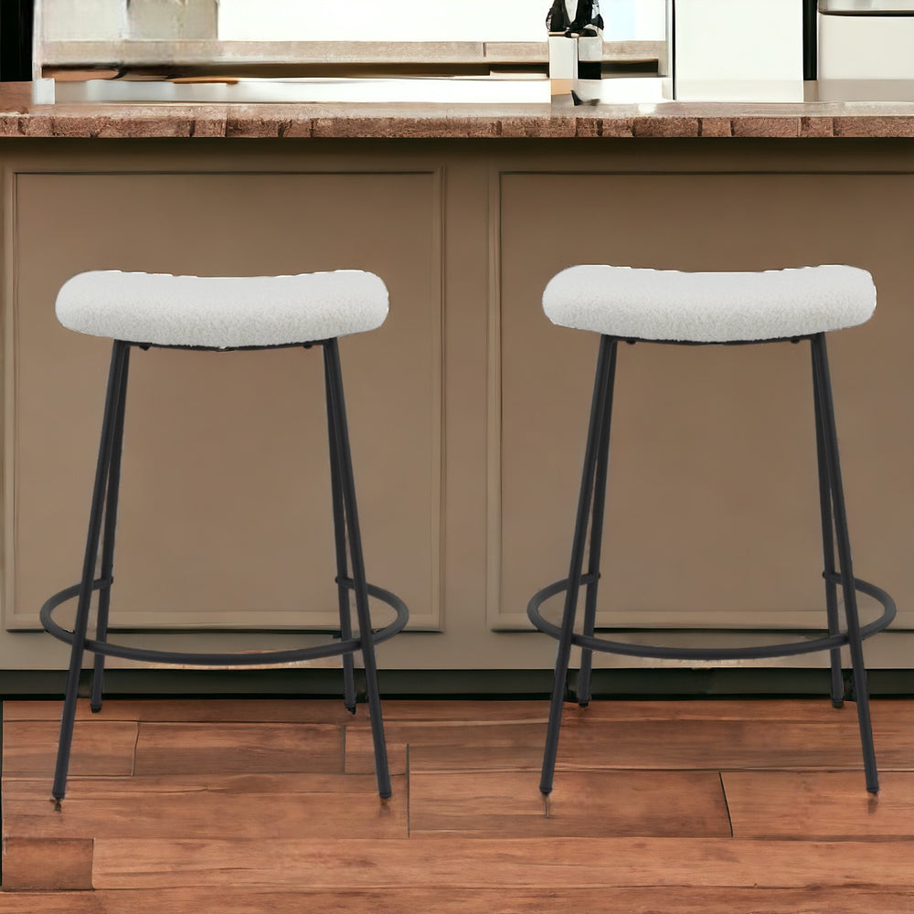 Homeroots Set Of Two 26" White And Black Faux Sherpa And Metal Backless Counter Height Bar Chairs   555020