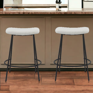 Homeroots Set Of Two 26" White And Black Faux Sherpa And Metal Backless Counter Height Bar Chairs   555020