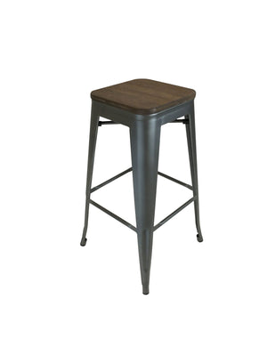 Homeroots Set Of Four 26" Brown And Gunmetal Wood And Metal Backless Counter Height Bar Chairs   555021