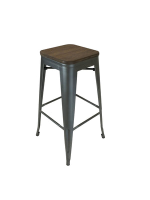 Homeroots Set Of Four 26" Brown And Gunmetal Wood And Metal Backless Counter Height Bar Chairs   555021