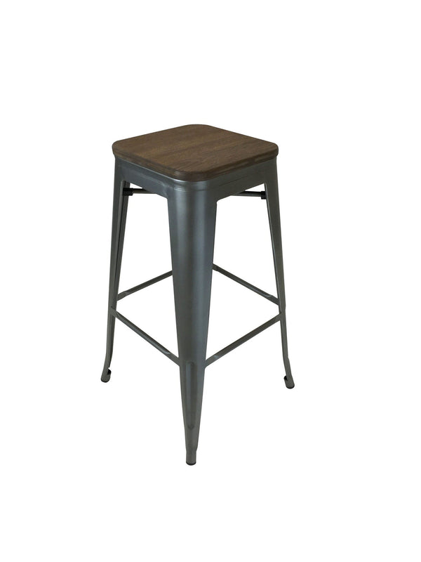 Homeroots Set Of Four 26" Brown And Gunmetal Wood And Metal Backless Counter Height Bar Chairs   555021