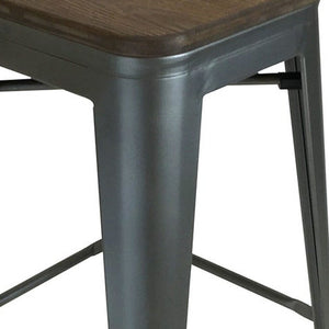 Homeroots Set Of Four 26" Brown And Gunmetal Wood And Metal Backless Counter Height Bar Chairs   555021