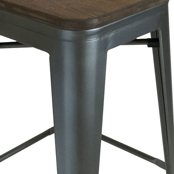 Homeroots Set Of Four 26" Brown And Gunmetal Wood And Metal Backless Counter Height Bar Chairs   555021