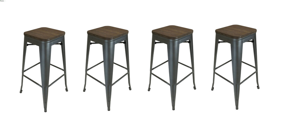 Homeroots Set Of Four 26" Brown And Gunmetal Wood And Metal Backless Counter Height Bar Chairs   555021