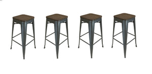 Homeroots Set Of Four 26" Brown And Gunmetal Wood And Metal Backless Counter Height Bar Chairs   555021