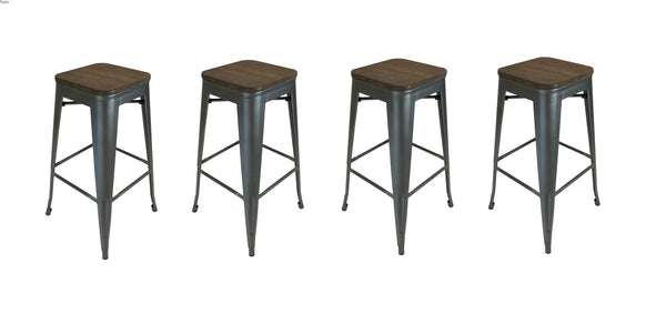 Homeroots Set Of Four 26" Brown And Gunmetal Wood And Metal Backless Counter Height Bar Chairs   555021