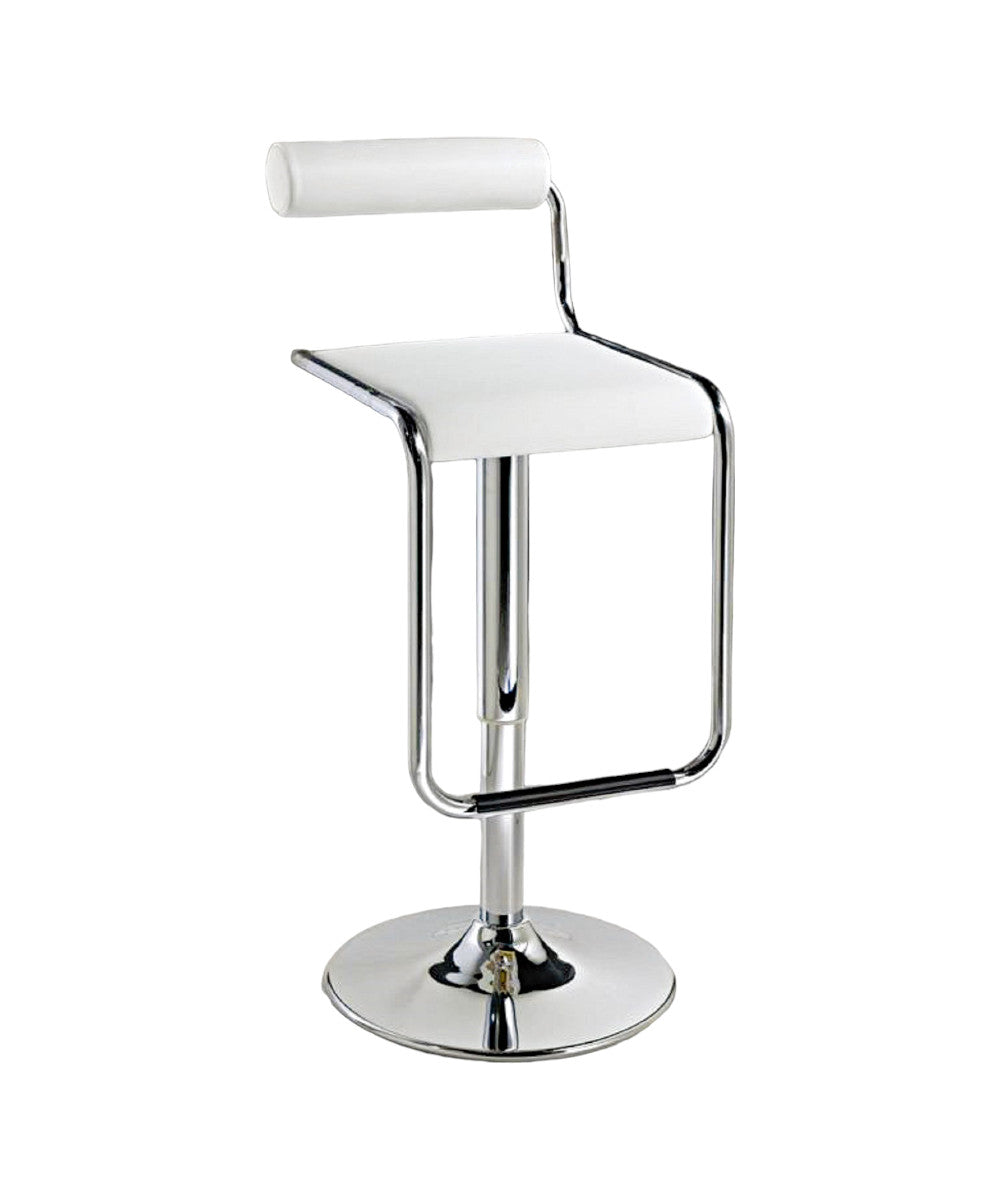 Homeroots White And Silver Faux Leather And Metal Low Back Adjustable Height Bar Chair   555022