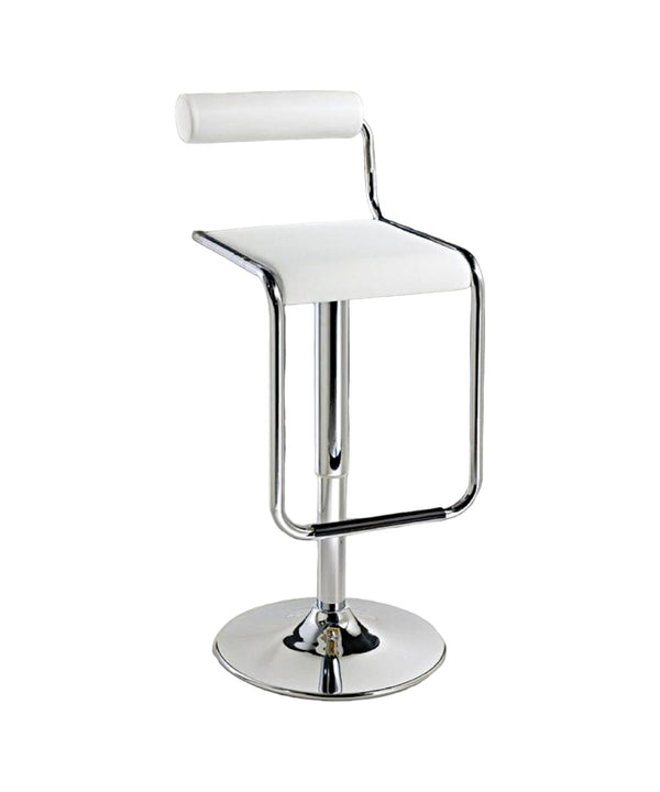 Homeroots White And Silver Faux Leather And Metal Low Back Adjustable Height Bar Chair   555022