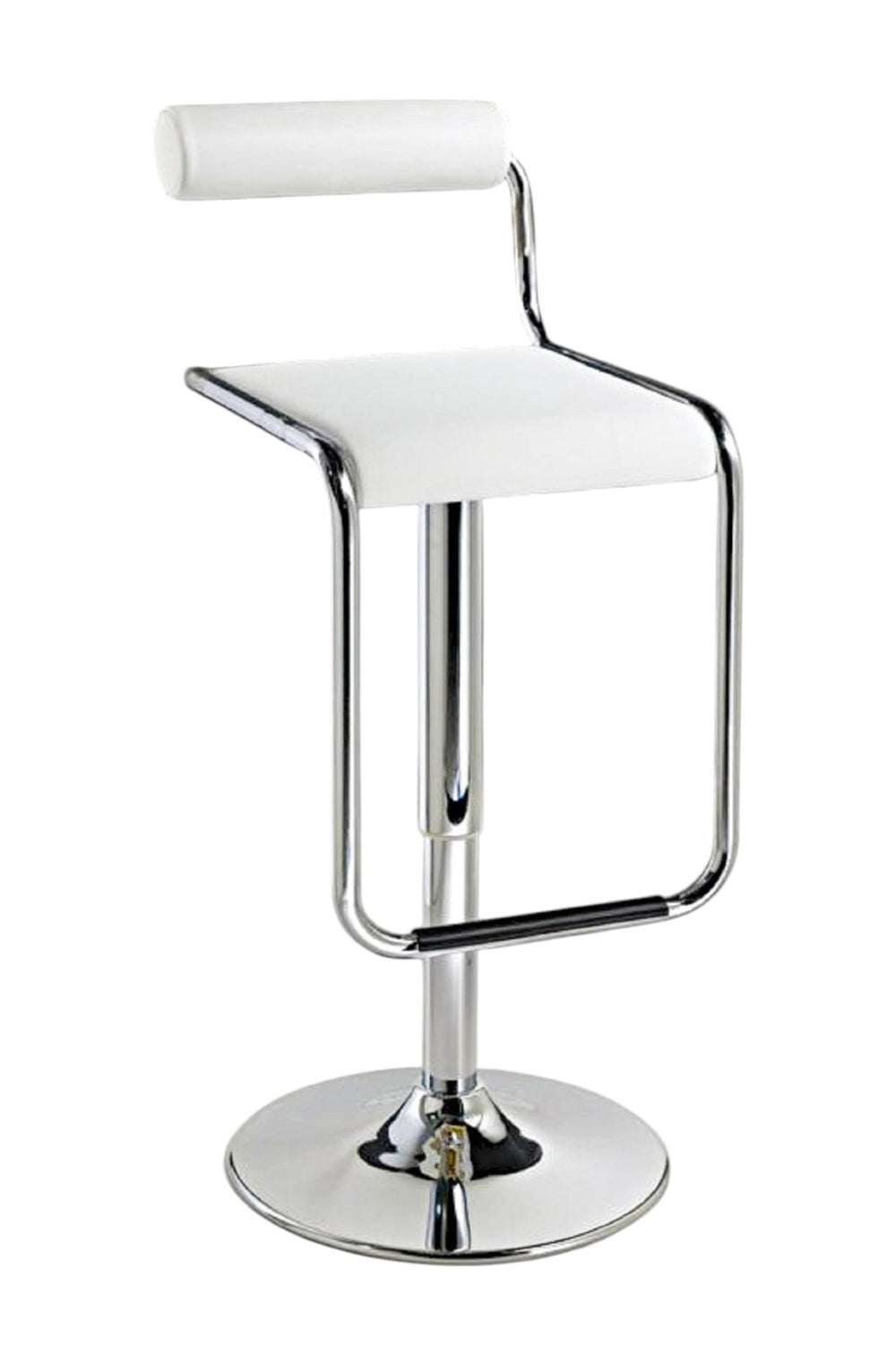 HomeRoots White Low Back Adjustable Height Bar Chair – Sleek Faux Leather & Silver Metal for Modern Spaces 555022