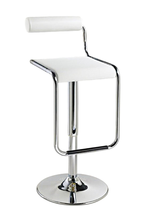 HomeRoots White Low Back Adjustable Height Bar Chair – Sleek Faux Leather & Silver Metal for Modern Spaces 555022