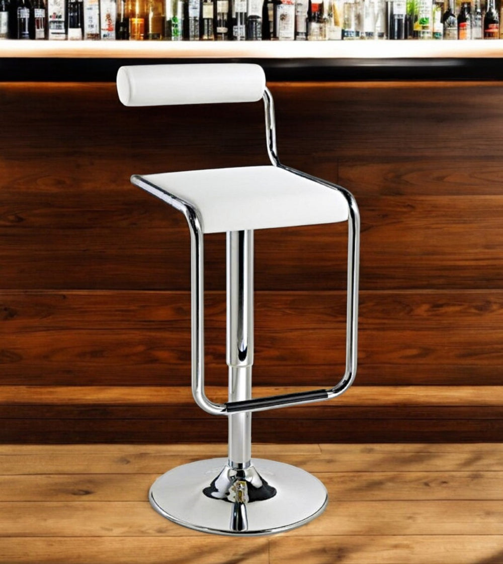 HomeRoots White Low Back Adjustable Height Bar Chair – Sleek Faux Leather & Silver Metal for Modern Spaces 555022