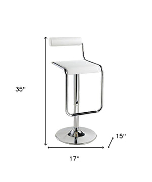Homeroots White And Silver Faux Leather And Metal Low Back Adjustable Height Bar Chair   555022