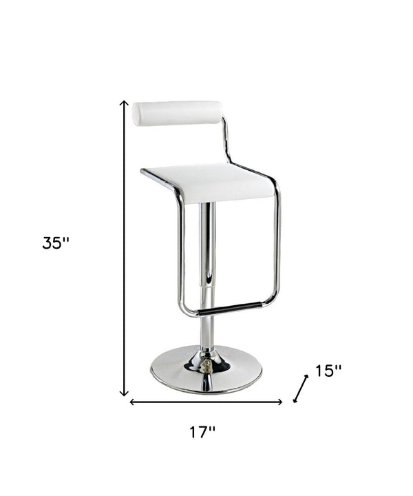 Homeroots White And Silver Faux Leather And Metal Low Back Adjustable Height Bar Chair   555022
