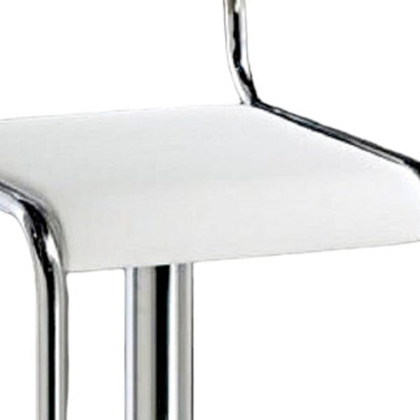 Homeroots White And Silver Faux Leather And Metal Low Back Adjustable Height Bar Chair   555022