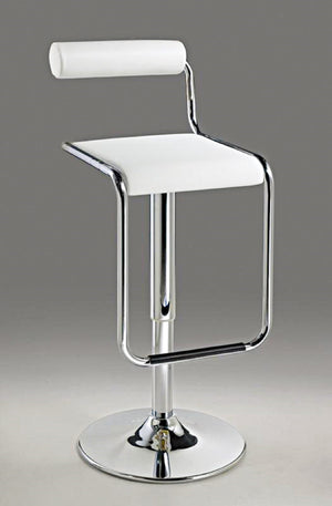 Homeroots White And Silver Faux Leather And Metal Low Back Adjustable Height Bar Chair   555022