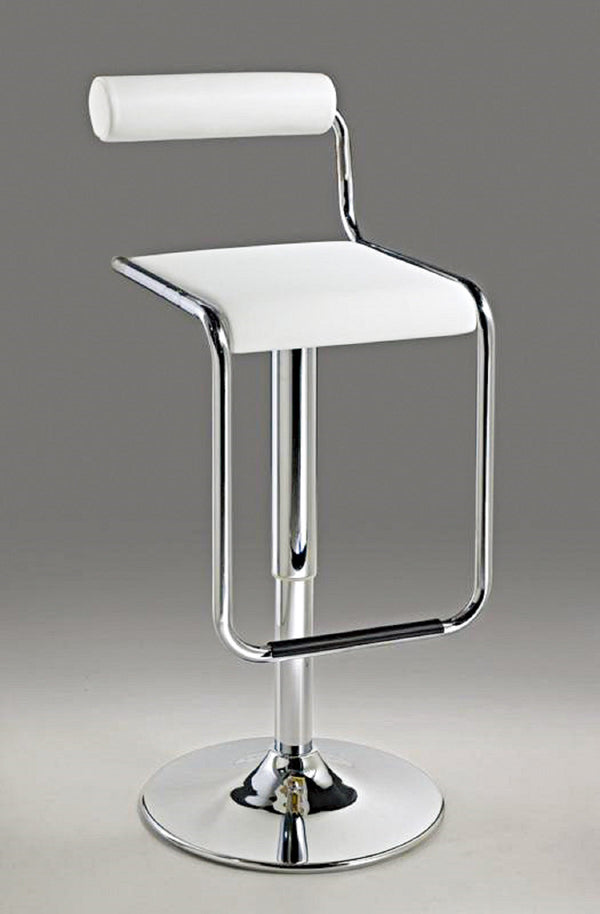 Homeroots White And Silver Faux Leather And Metal Low Back Adjustable Height Bar Chair   555022