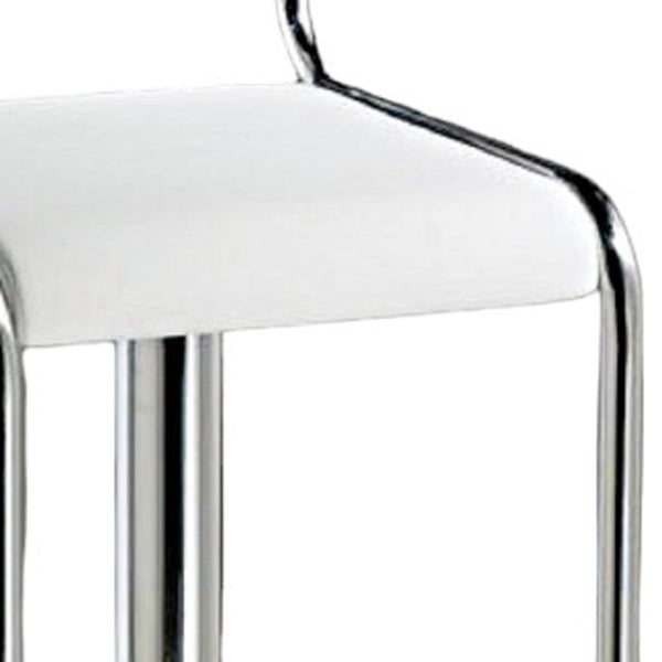 Homeroots White And Silver Faux Leather And Metal Low Back Adjustable Height Bar Chair   555022
