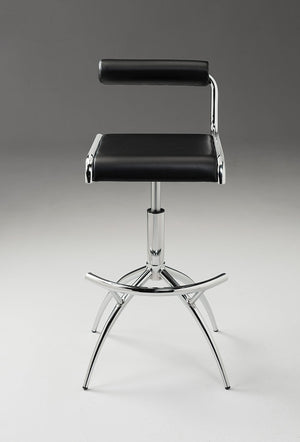 Homeroots Set Of Two Black And Silver Faux Leather And Metal Low Back Adjustable Height Bar Chairs   555023