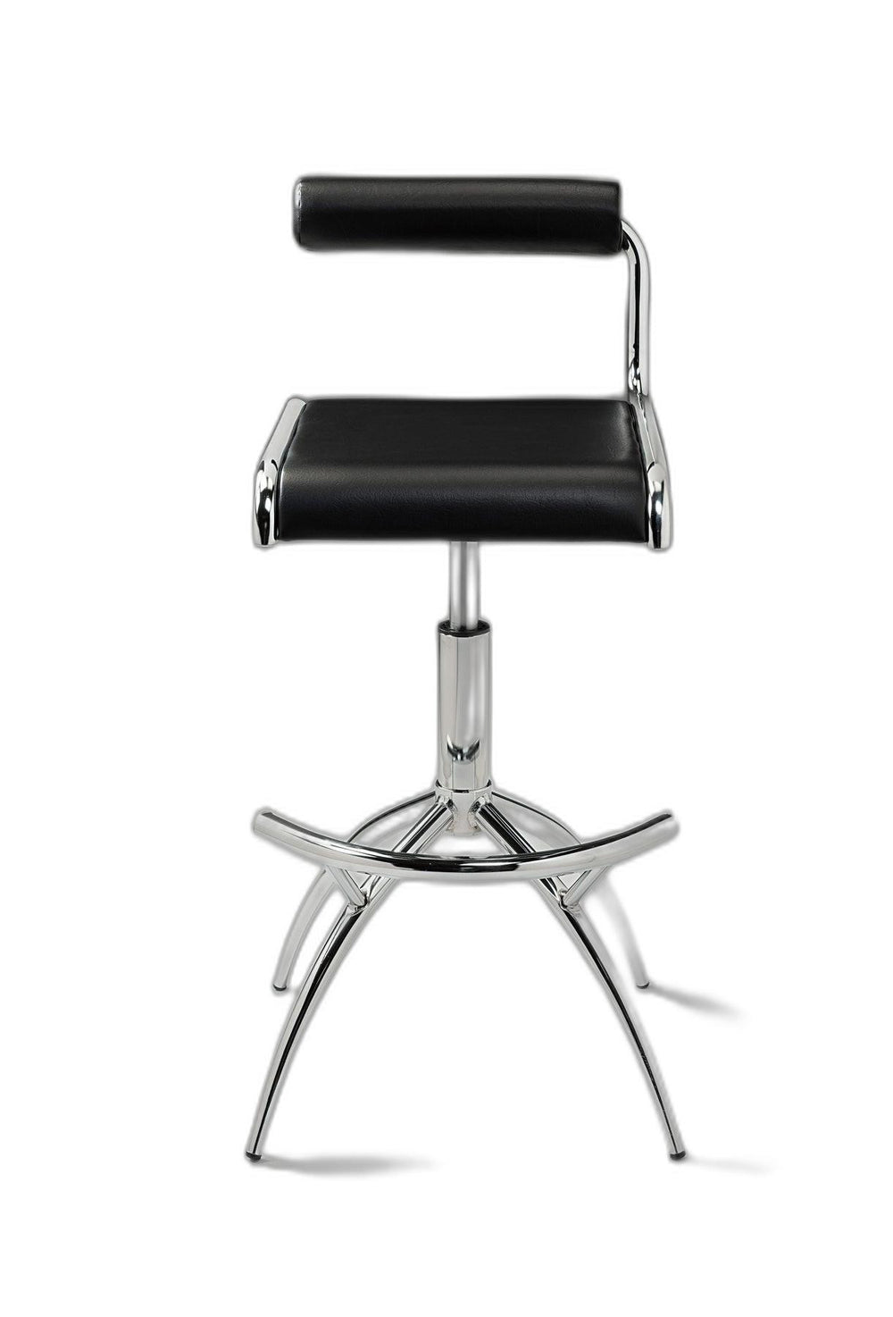 Homeroots Set Of Two Black And Silver Faux Leather And Metal Low Back Adjustable Height Bar Chairs   555023