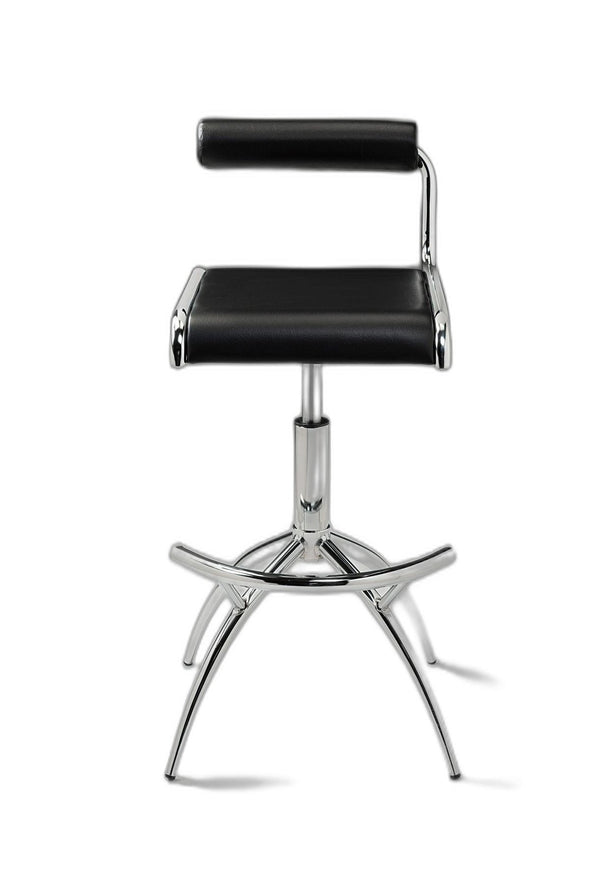 Homeroots Set Of Two Black And Silver Faux Leather And Metal Low Back Adjustable Height Bar Chairs   555023