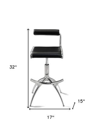 Homeroots Set Of Two Black And Silver Faux Leather And Metal Low Back Adjustable Height Bar Chairs   555023