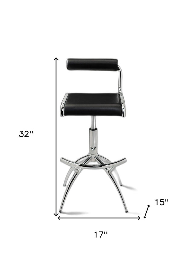 Homeroots Set Of Two Black And Silver Faux Leather And Metal Low Back Adjustable Height Bar Chairs   555023