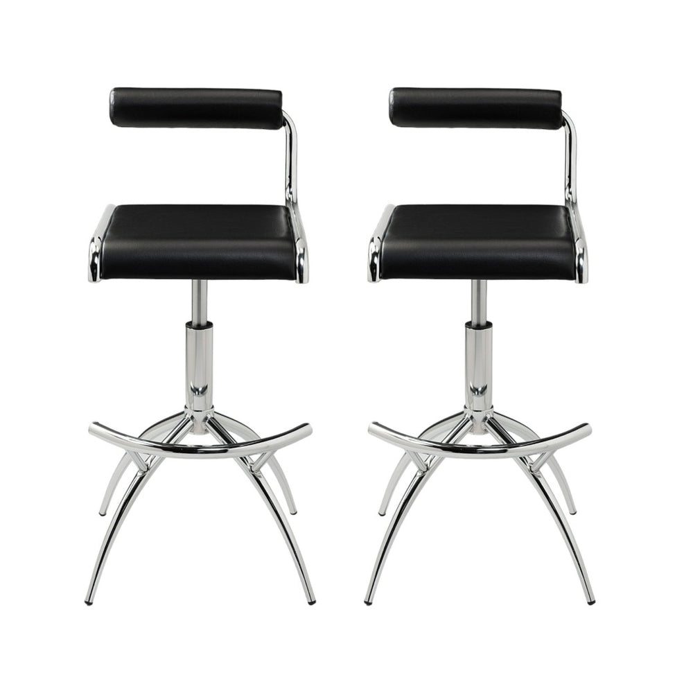 HomeRoots Set of Two Stylish Black and Silver Faux Leather Bar Chairs with Adjustable Height & Footrest 555023