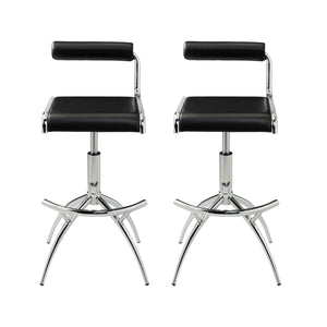 Homeroots Set Of Two Black And Silver Faux Leather And Metal Low Back Adjustable Height Bar Chairs   555023