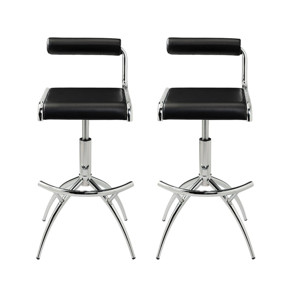 Homeroots Set Of Two Black And Silver Faux Leather And Metal Low Back Adjustable Height Bar Chairs   555023
