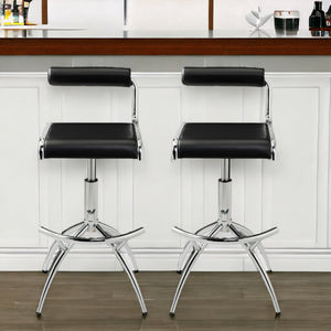 Homeroots Set Of Two Black And Silver Faux Leather And Metal Low Back Adjustable Height Bar Chairs   555023