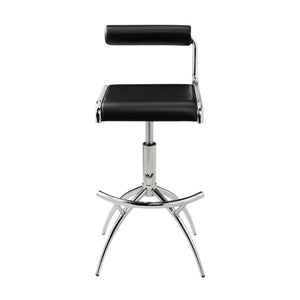 HomeRoots Set of Two Stylish Black and Silver Faux Leather Bar Chairs with Adjustable Height & Footrest 555023